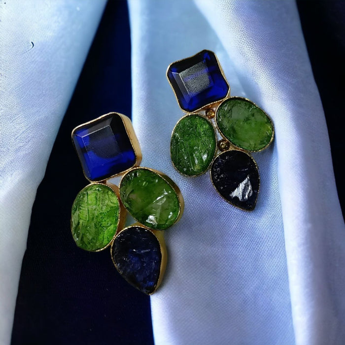 Elegance In Harmony Blue And Green Stones Earring