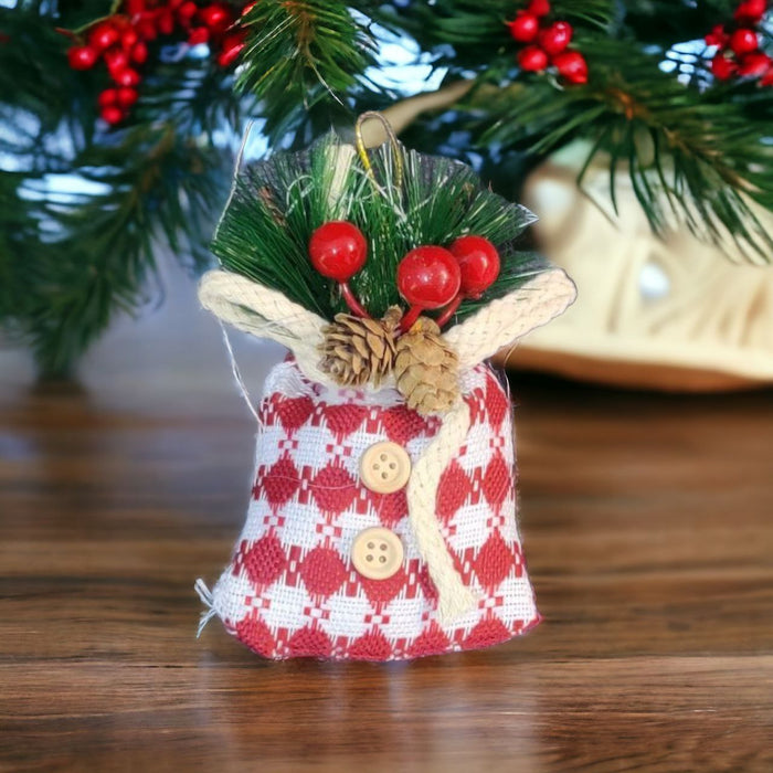 Small Christmas Decoration Pouch with Pines and Berries ( Set of 6)