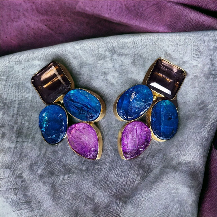 Elegance In Harmony Purple And Blue Stones Earring