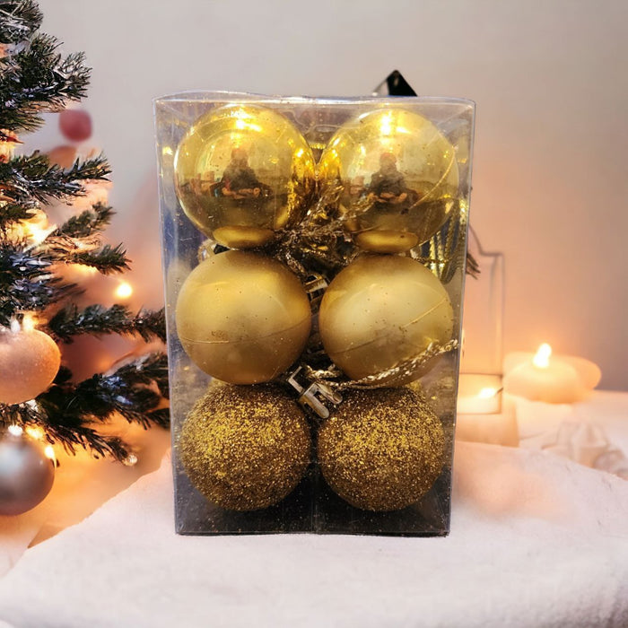 Golden 3 cm Ball Decoration set (set of 12 balls) with 3 Different Patterns