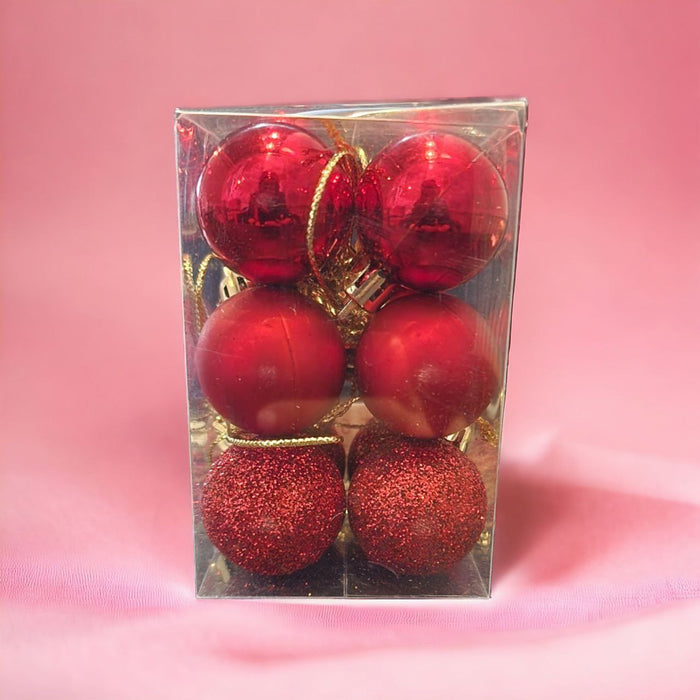 Red 3 cm Ball Decoration set (set of 12 balls) with 3 Different Patterns