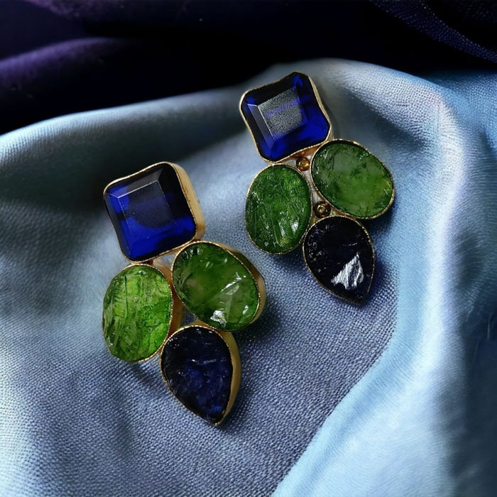Elegance In Harmony Blue And Green Stones Earring