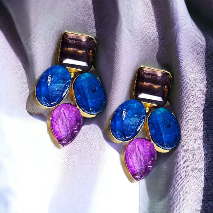 Elegance In Harmony Purple And Blue Stones Earring